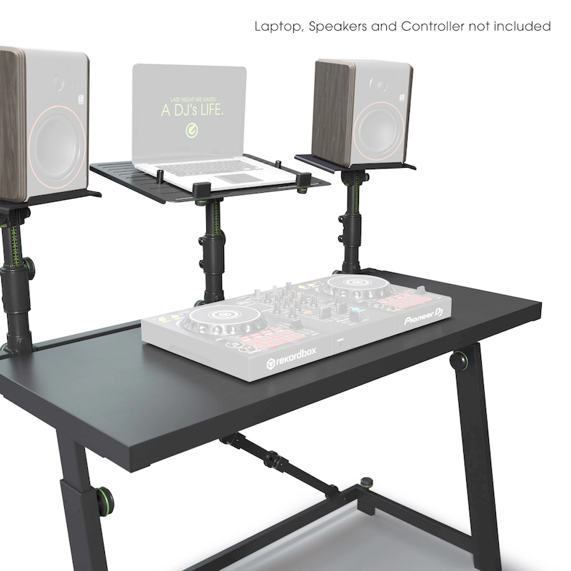 Gravity FDJT01 Tavolo per DJ con vassoi regolabili per diffusori e laptop