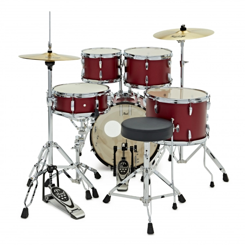 PEARL RS585C/C747 Batteria 18 10 12 14 13 Roadshow Matte Red con Hardware e Piatti Sabian 16 14