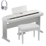 Yamaha DGX670WH Deluxe Bundle Pianoforte Digitale con Supporto Pedaliera Panca Regolabile e Cuffie