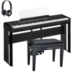 Yamaha P525B Deluxe Bundle Pianoforte Digitale 88 Tasti Pesati Nero con Supporto Pedaliera Panca e Cuffia