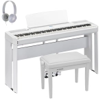 Yamaha P525WH Deluxe Bundle Pianoforte Digitale 88 Tasti Pesati Bianco con Supporto Pedaliera Panca e Cuffia