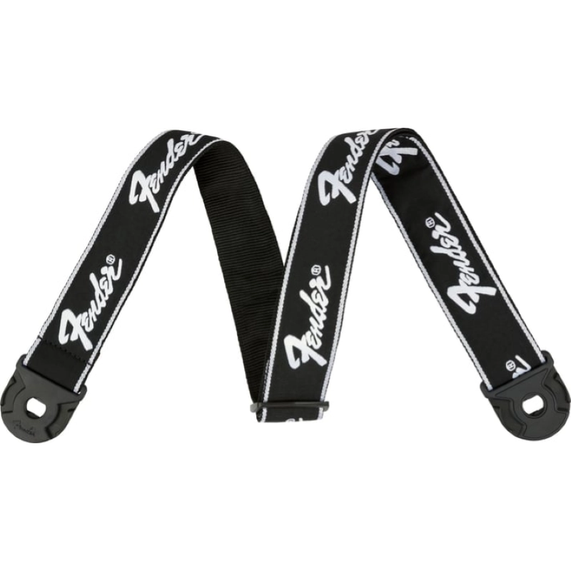 Fender Quick Grip Locking End Strap, Black with White Running Logo, 2"