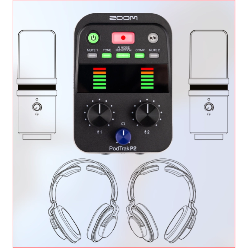 Zoom PodTrak P2 Podcast Recorder, Dual USB Mic Recorder