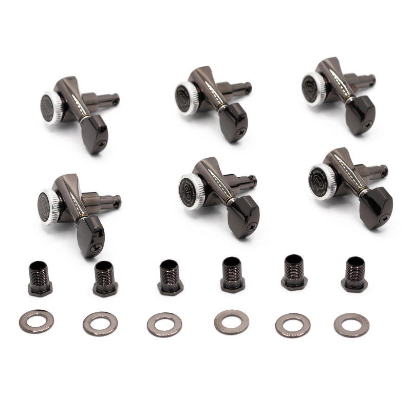 Gotoh SGS510ZMGT-A7-LCK Meccaniche Locking 6L Black Chrome Set di meccaniche autobloccanti 6 in linea staggered per chitarra elettrica