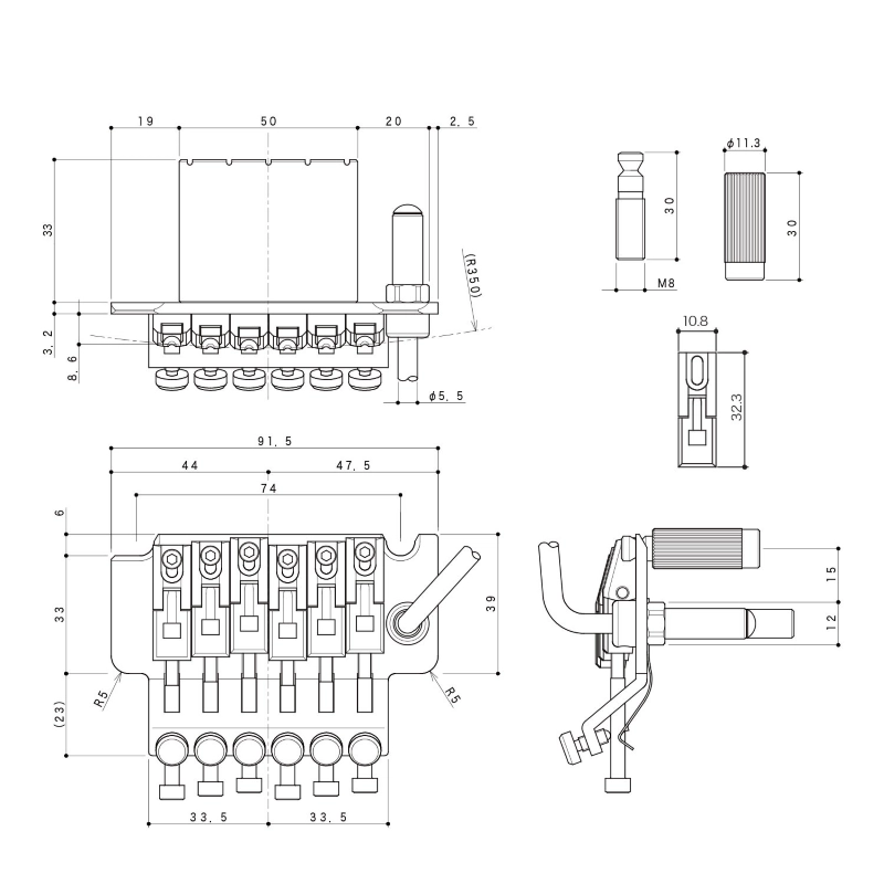 Gotoh GE1996T-33-CK Ponte Locking Tremolo 6 Corde Black Chrome Ponte Locking Tremolo 6 Corde Black Chrome