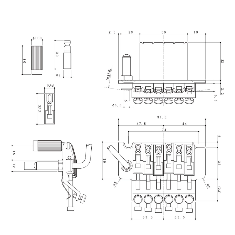 Gotoh GE1996T-L-40-C Ponte Locking Tremolo 6 Corde Lefty Chrome Ponte Locking Tremolo 6 Corde Lefty Chrome