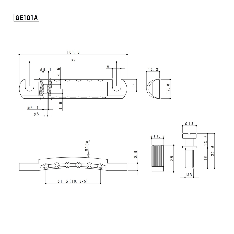 Gotoh GE101A-C Stop Tailpiece 6 Corde Chrome Stop Tailpiece 6 Corde Chrome
