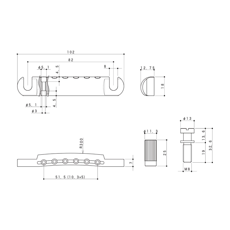 Gotoh GE101Z-GG Stop Tailpiece 6 Corde Gold Stop Tailpiece 6 Corde Gold