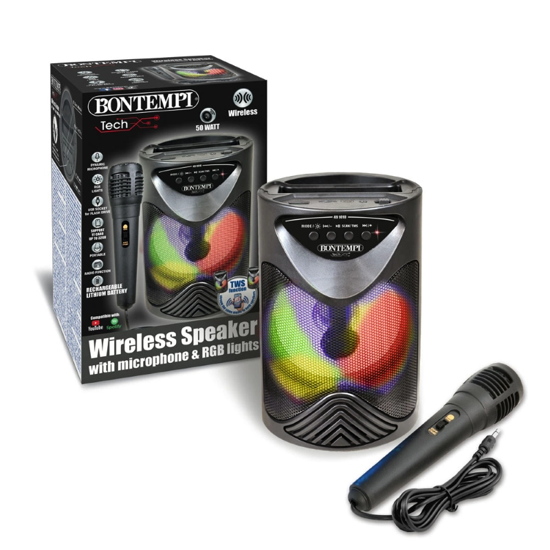 Bontempi 49 1010 Diffusore Portatile con Microfono Luci RGB e Lettore Wireless