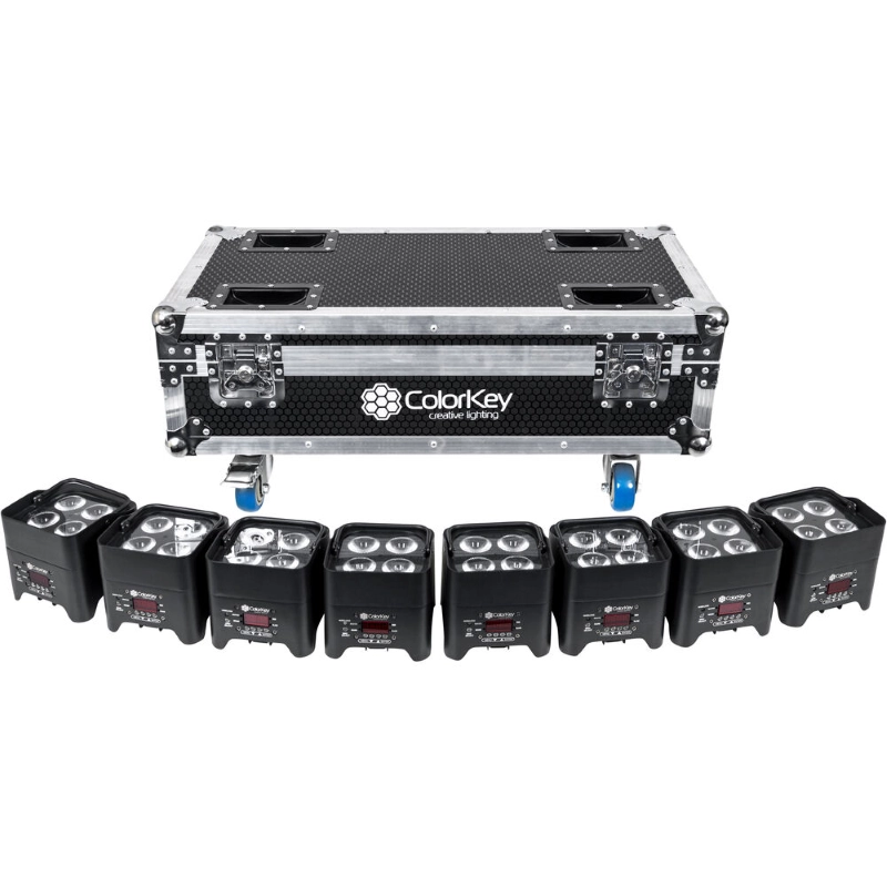 ColorKey Mobile Par Mini Hex 4 - 8 Pack Bundle Con Filght Case