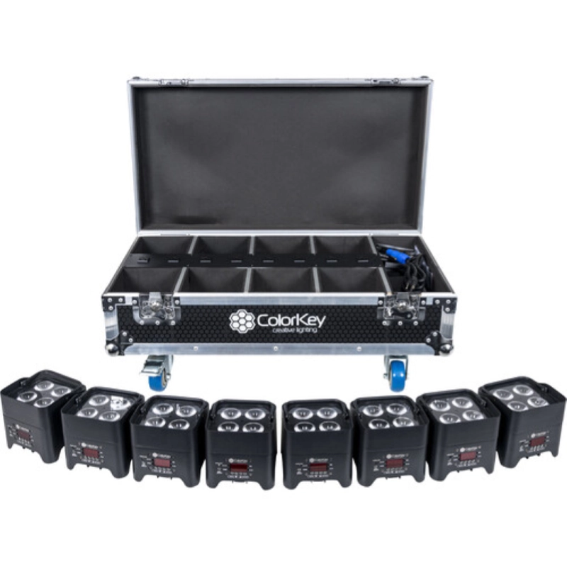 ColorKey Mobile Par Mini Hex 4 - 8 Pack Bundle Con Filght Case