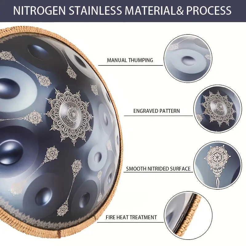 Hand Pan OYSTER 12 note RE minore cm.56 Hz432, Caisa Metal Drum Sonido Drum Hang Rammerdrum, Tuga