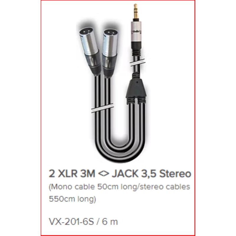 AudioDesign VX201 6S cavo Jack 3.5 stereo > 2XLR M, 6 metri