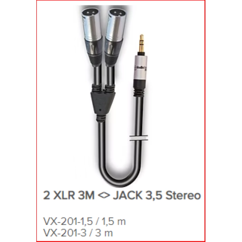 AudioDesign VX201-3 cavo Jack 3.5 stereo > 2XLR M, 3 metri