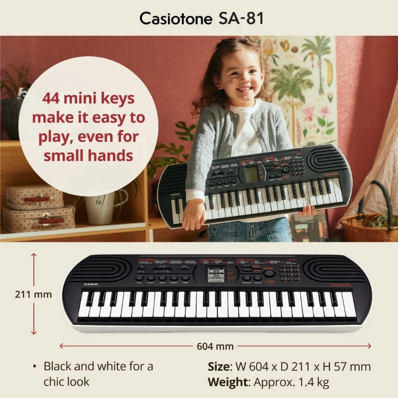 Casio SA81/SA80 Tastiera 44 tasti dimensioni ridotte 60 x 21 x 57mm  (Sostituisce i vecchi modelli SA-76, SA-77 e SA-78)
