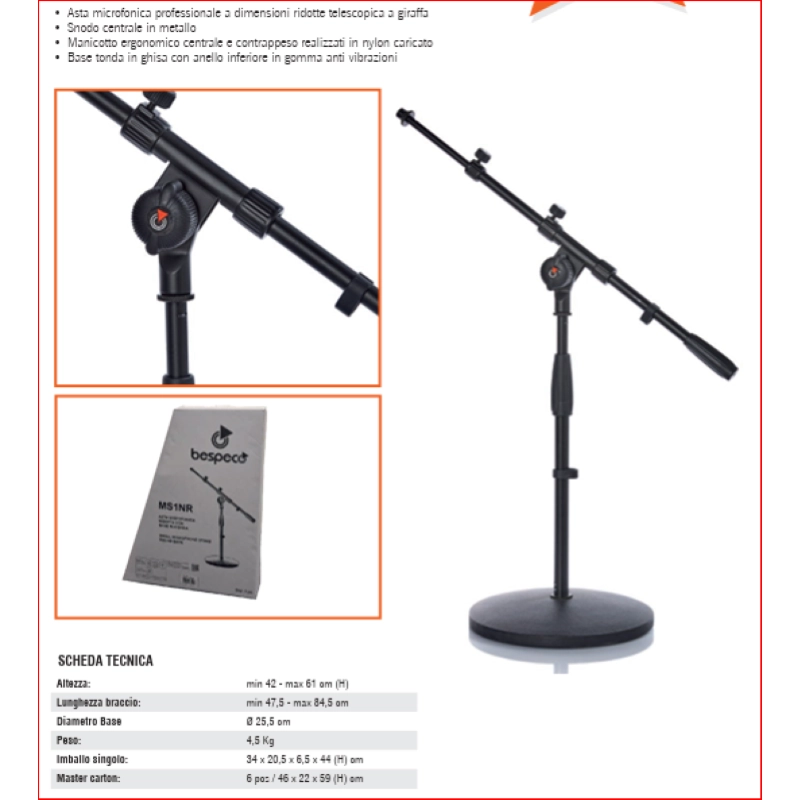 Bespeco MS1NR Asta giraffa Mini, base tonda