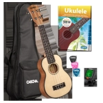 Cascha HH-2149 Soprano Ukulele Spruce Solid Top Set (incl. incl. 4 languages Method (DE/EN/FR/ES), Bag padded, 3 Picks, Tuner, Top: Spruce)