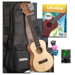 Cascha HH-2155 Tenor Ukulele Spruce Solid Top Set (incl. 4 languages Method (DE/EN/FR/ES), Bag padded, 3 Picks, Tuner, Top: Spruce)