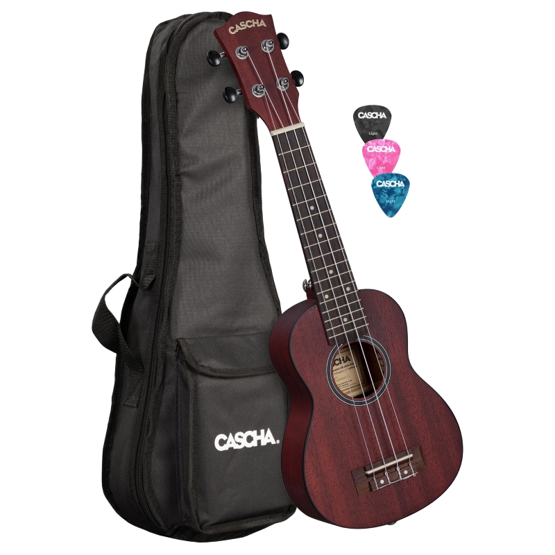 Cascha HH-2263L Soprano Ukulele Mahogany Red Lefthand (incl. Bag padded, 3 Picks)