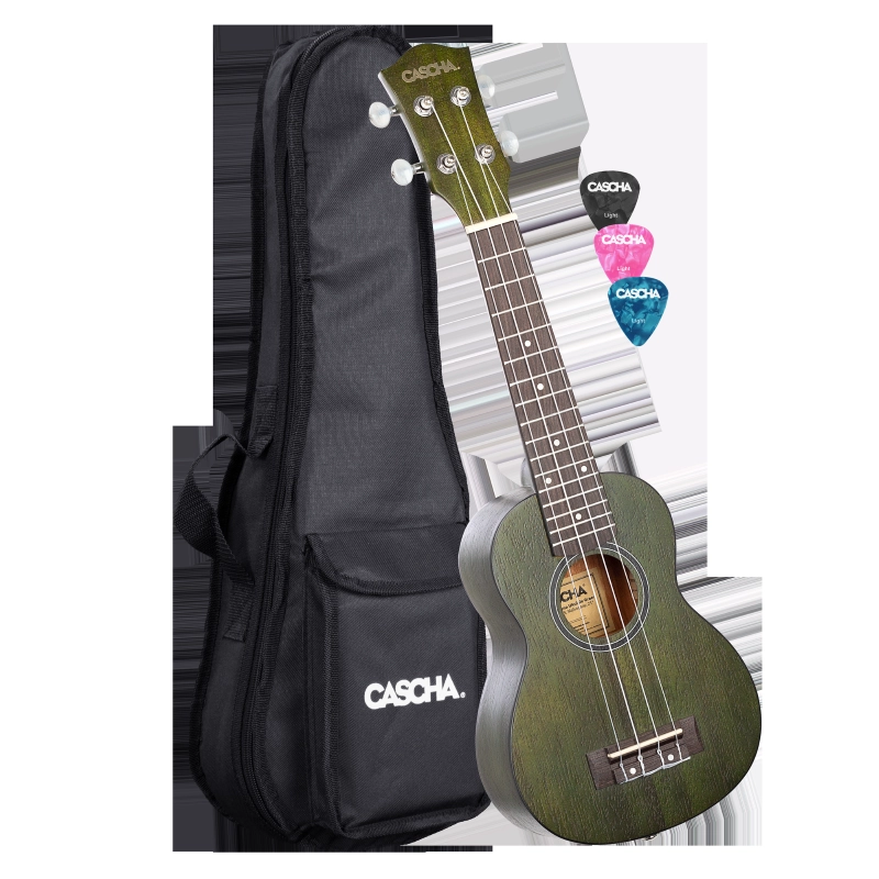 Cascha HH-2265 Soprano Ukulele Mahogany Green (incl. Bag padded, 3 Picks)