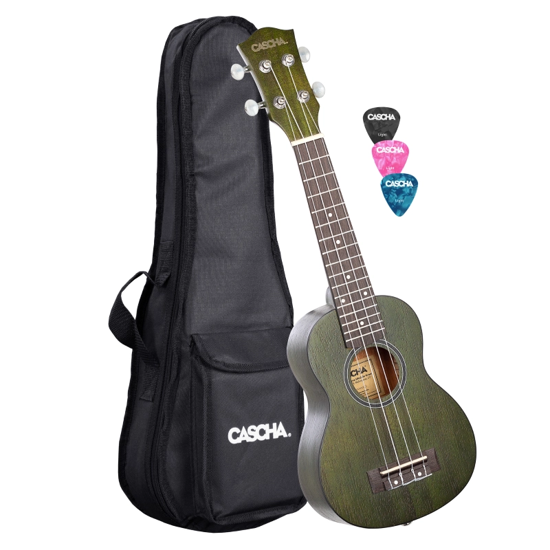 Cascha HH-2265 Soprano Ukulele Mahogany Green (incl. Bag padded, 3 Picks)