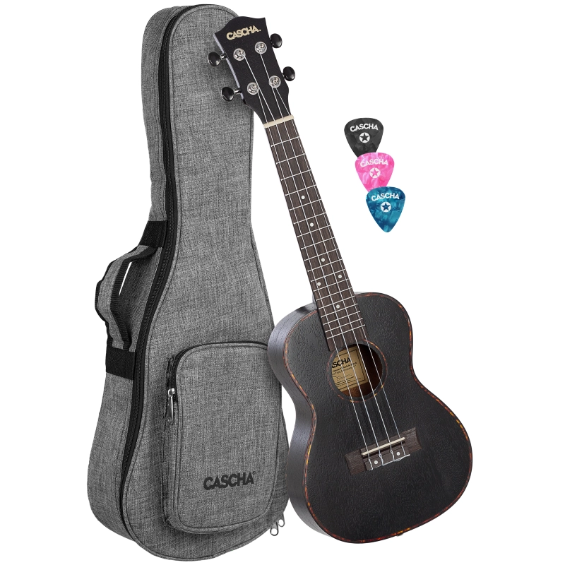 Cascha HH-2300L Concert Ukulele Mahogany Black Lefthand (incl. Bag padded, 3 Picks)