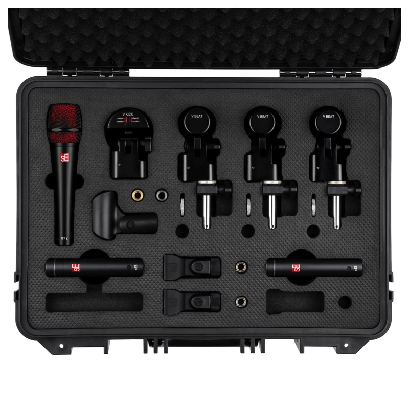 sE Electronics V Pack Arena Black Kit Microfoni per Batteria Neri con Flight Case