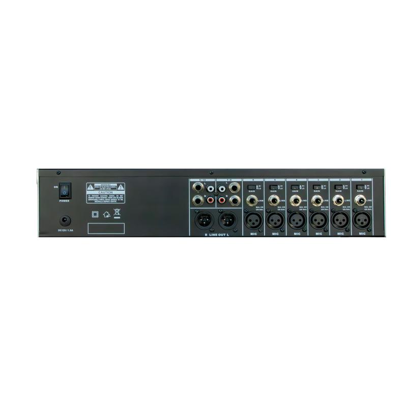 Audio Design PMX R62 Mixer montaggio superficie o rack 6+2 Canali USB/BT 24 effetti con DSP