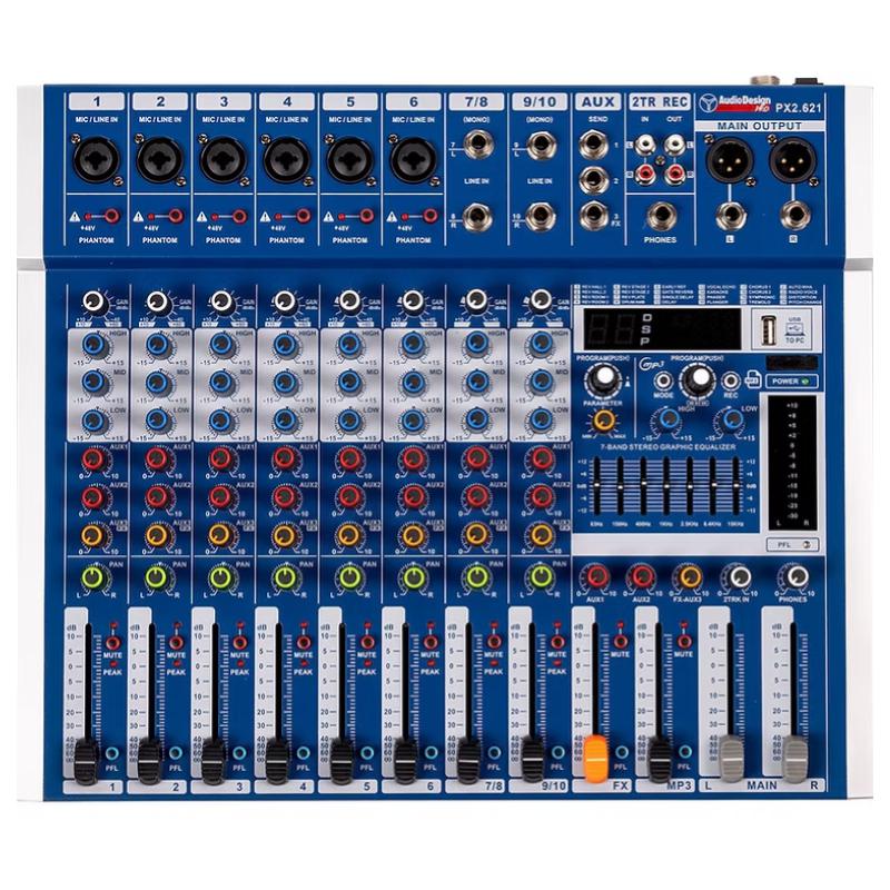 Audio Design PX2621 Mixer 6+2+1 Canali USB/BT 24 effetti con DSP 2 Aux