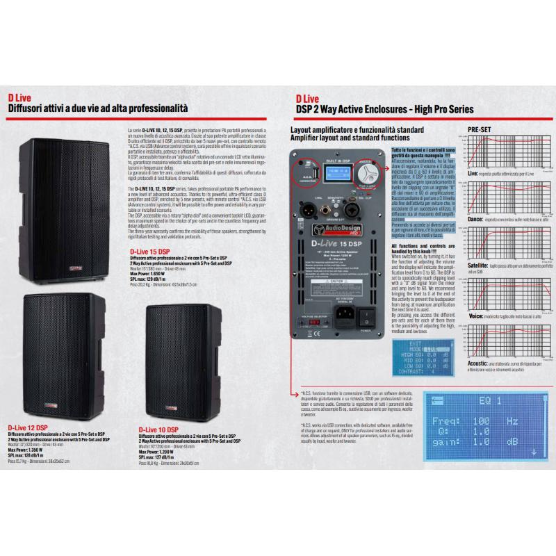 Audio Design D-LIVE 12 DSP Diffusore attivo Biamplificato 12" con Preset e DSP - Max 1350 W