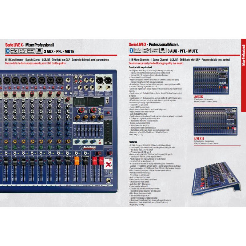 Audio Design LIVEX16 Mixer 15 Ch mono + 1 Stereo + USB