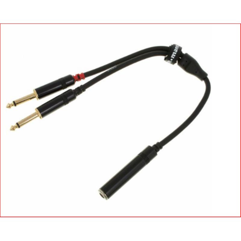 Cavo adattatore a Y, 2x Jack 6.3 Mono > 1x Jack femmina 6.3 stereo cm.30