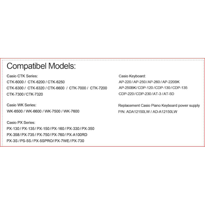 Casio AD A12150 Alimentatore 12V -2A Tastiere/Piano Digitale
