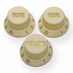 AXLABS Knob Strat Style parchment/gold font 3pcs Set Knob 1x Volume 2x Tono