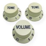 AXLABS Knob Strat Style vintage white/black font 3pcs Set Knob 1x Volume 2x Tono