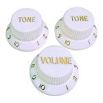 AXLABS Knob Strat Style white/gold font 3pcs Set Knob 1x Volume 2x Tono