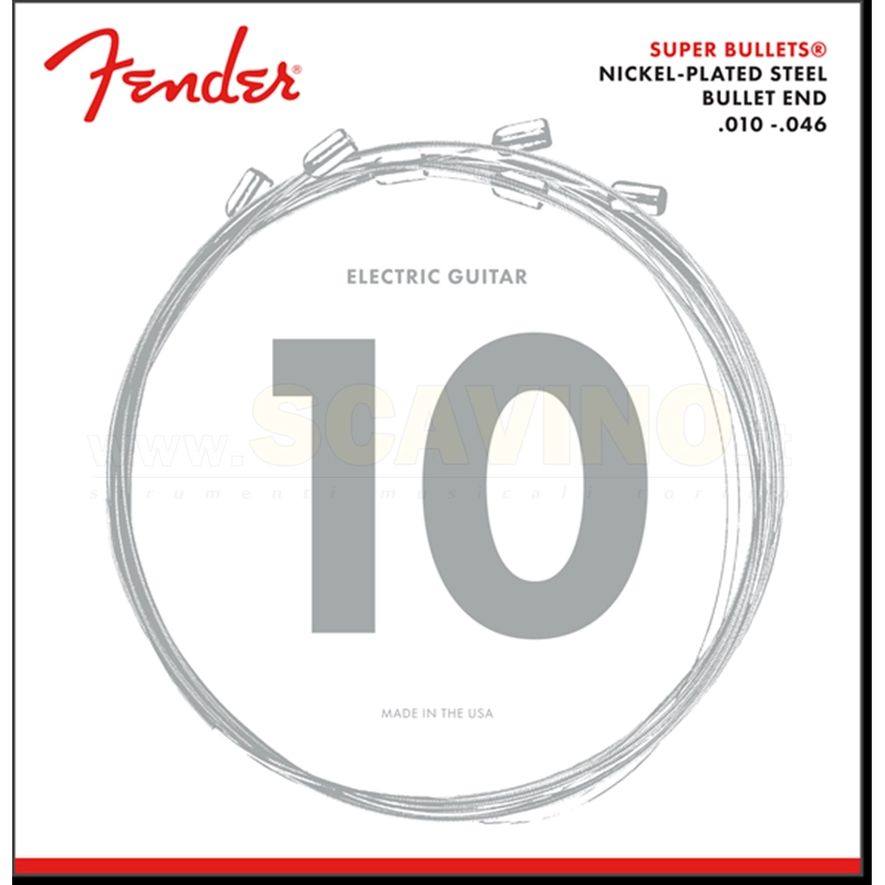 Fender Super Bullet® Strings, Nickel Plated Steel, Bullet End, 3250R Gauges .010-.046, (6)