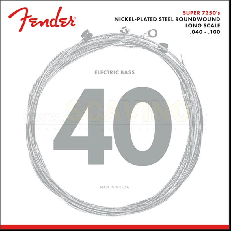 Fender 7250L .040-.100 Corde Bass Strings, Nickel Plated Steel, Long Scale