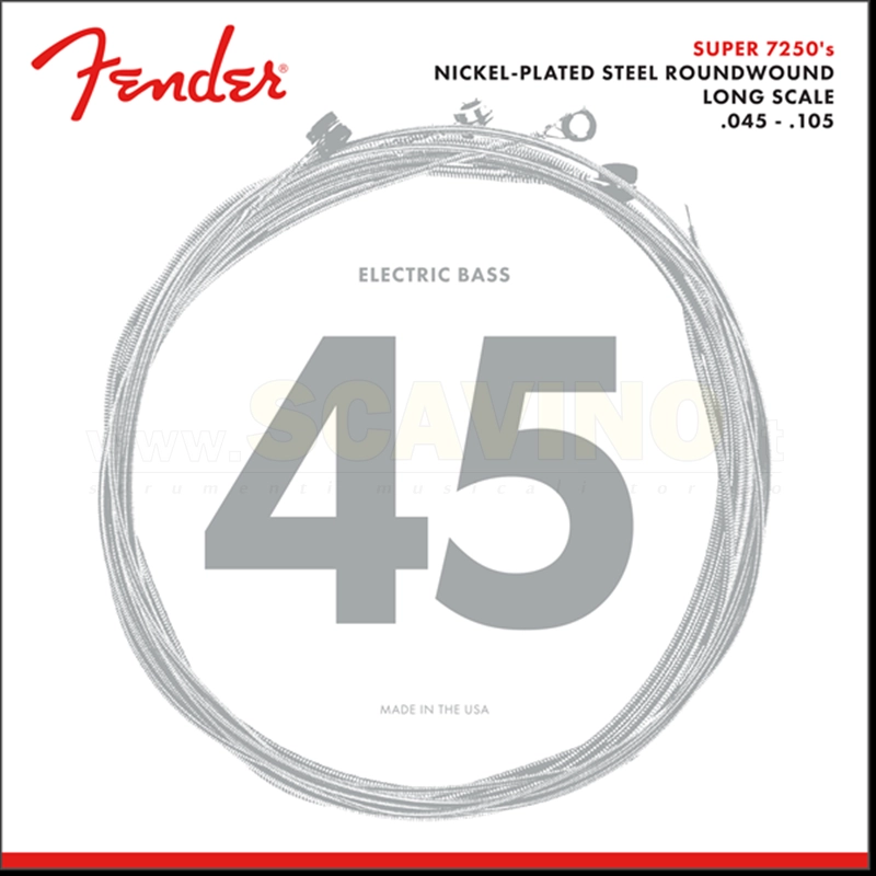 Fender 7250M .045-105 Corde Bass Strings, Nickel Plated Steel, Long Scale