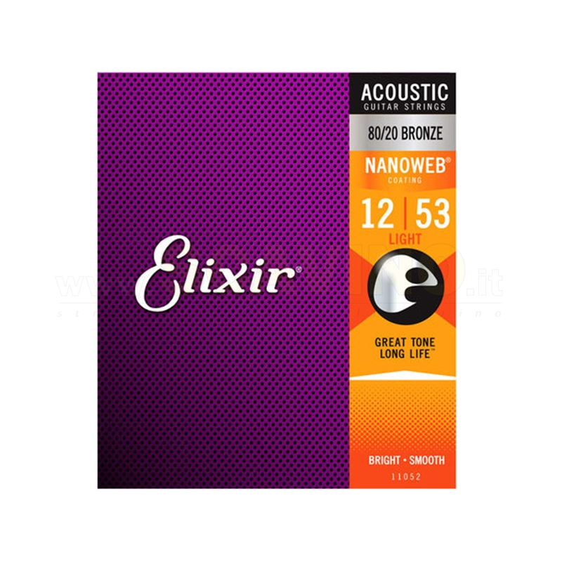 Elixir 11052 Set Corde Chitarra Acustica Bronze 12-53 Nanoverb