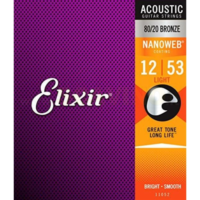 Elixir 11052 Set Corde Chitarra Acustica Bronze 12-53 Nanoverb