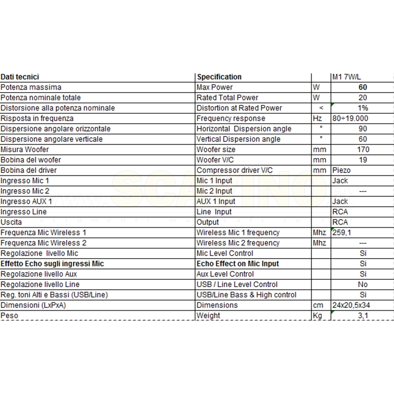 Audio Design M1.7WL diffusore portatile a batteria completo di microfono