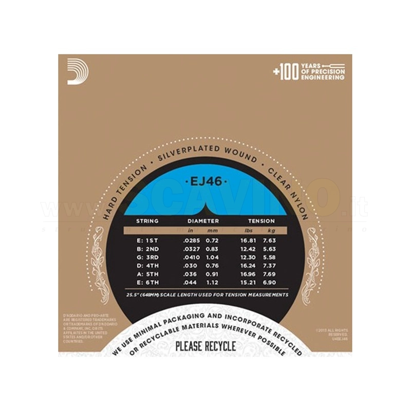 D'addario EJ46 Corde in Nylon per Chitarra Classica Hard