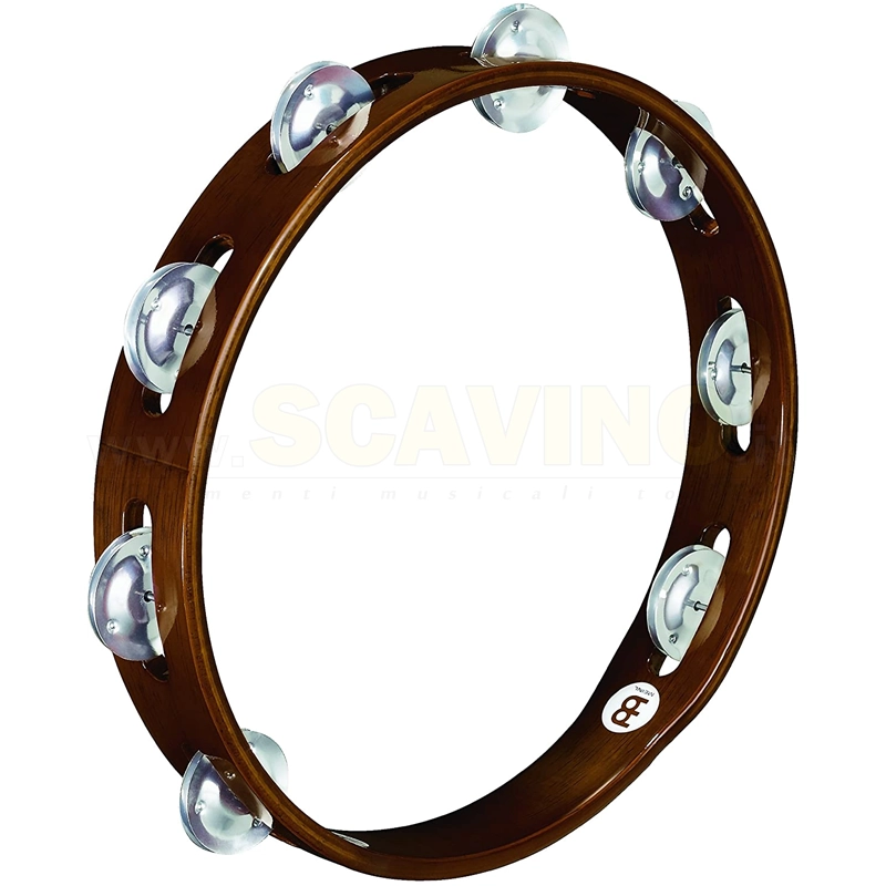 Meinl Percussion TA1A-AB - Tamburello in legno con fila singola di sonagli d'acciaio nel telaio, diametro: 25,40 cm (10''), colore marrone Africa