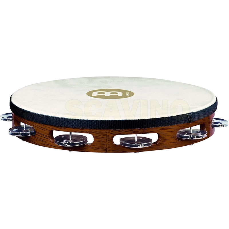 Meinl Percussion TAH1AB - Tamburello in legno con testa di pelle e 1 fila di sonagli d'acciaio nel telaio, diametro: 25,40 cm (10''), colore marrone