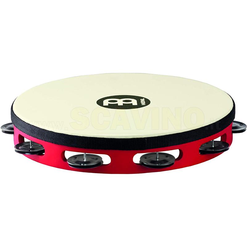 Meinl Percussion TAH1BK-R-TF - Tamburello in legno con testa di pelle e fila singola di sonagli d'acciaio nel telaio, diametro: 25,40 cm (10''), colore rosso