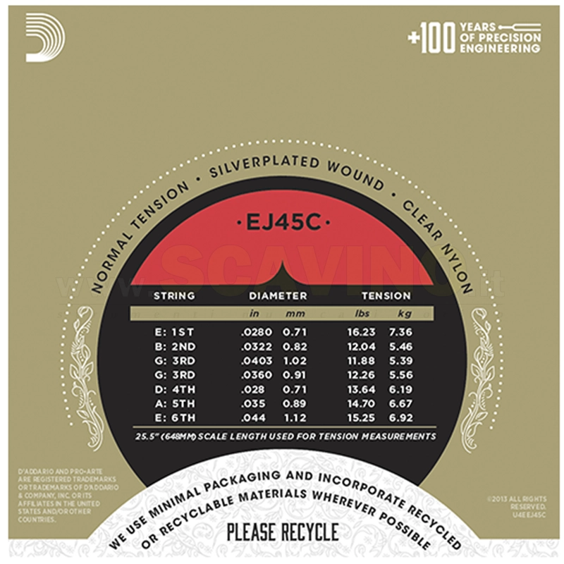 D'Addario EJ45C Set Corde Composite per chitarra classica