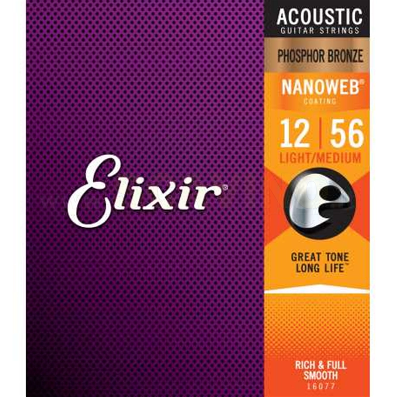 Elixir16077 Nanoweb Acoustic Phosphor Bronze Light-Medium 12/56