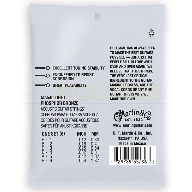 Martin & Co. MA540 Corde Chitarra Acustica Light 12-54 Phosphor