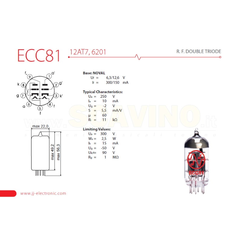 JJ Electronic 12AT7 / ECC81 / Valvola Preamp